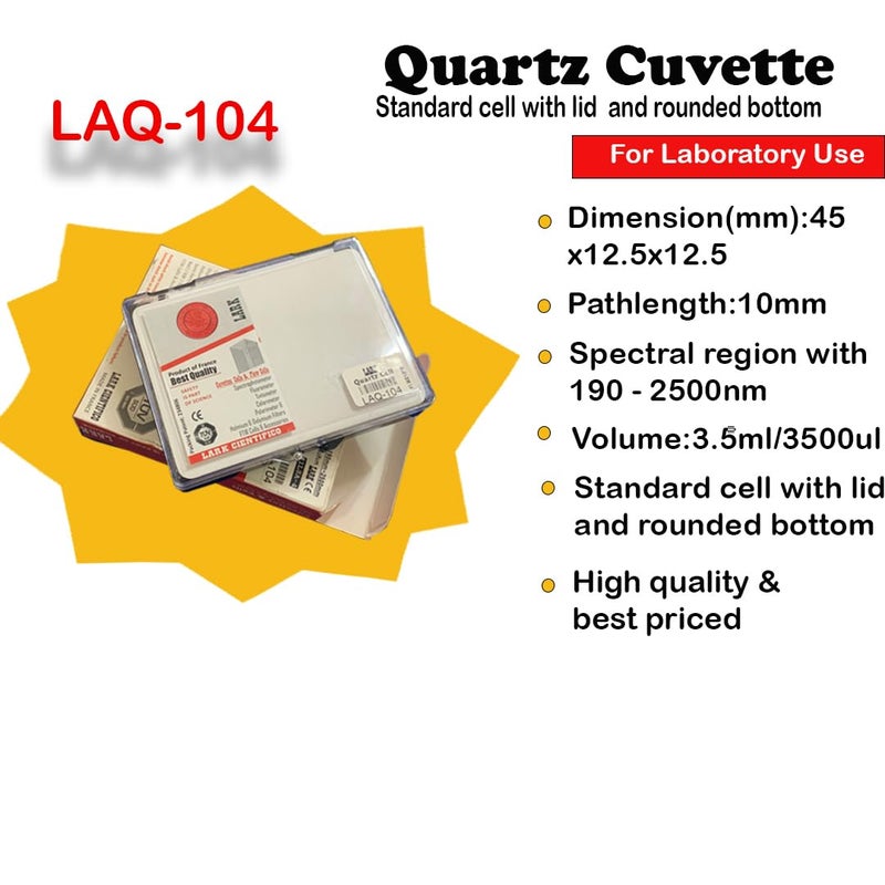 BEXCO UV Quartz Cuvettes for Spectrophotometer Standard Quartz Cells (Set of 2 Pcs) (Optical Windows: 2; Spectral Range: 190-2500 nm; Pathlength: 10 mm; Volume: 3.5 ml; A Non-Sealing PTFE Cover) LAQ-104 - Image 2